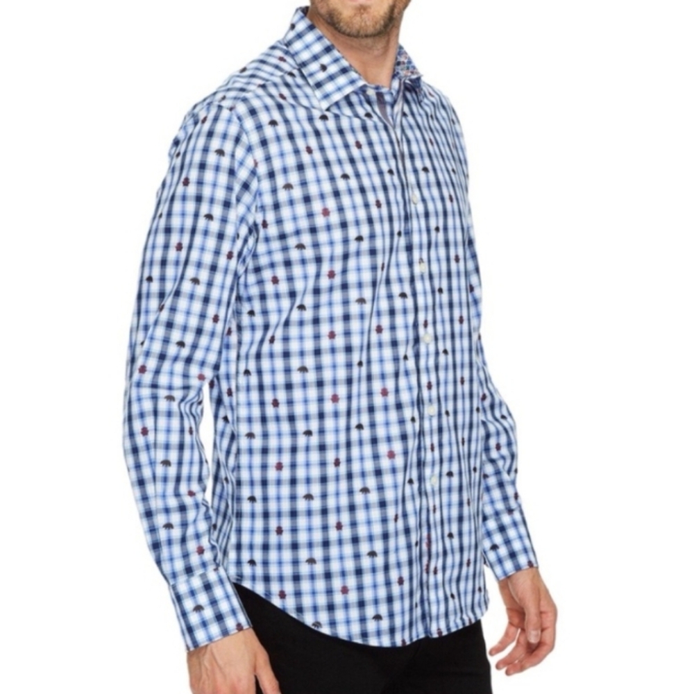 Robert Graham Catskills Plaid Bear Print Button Down Shirt Size Small Purple Top